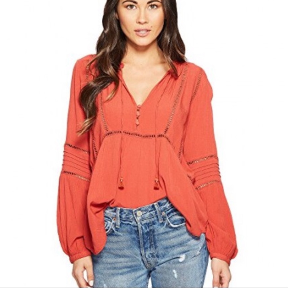 NWT Amuse Society red woven peasant top - Picture 2 of 6